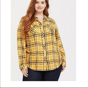 Torrid Yellow and Black Plaid Flannel